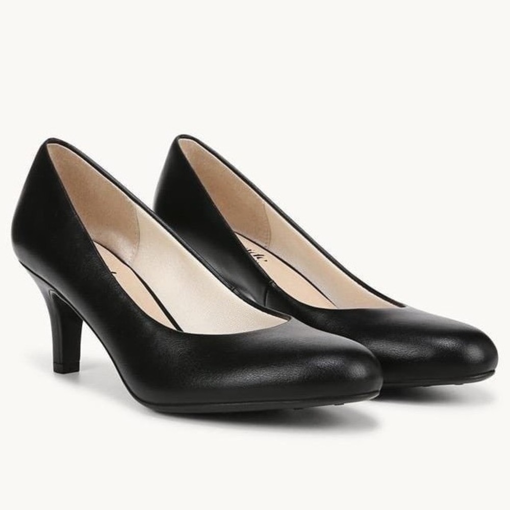 LifeStride Parigi Pump Black Silky Round Toe Mid Heel Dress Shoes Womens 6 M